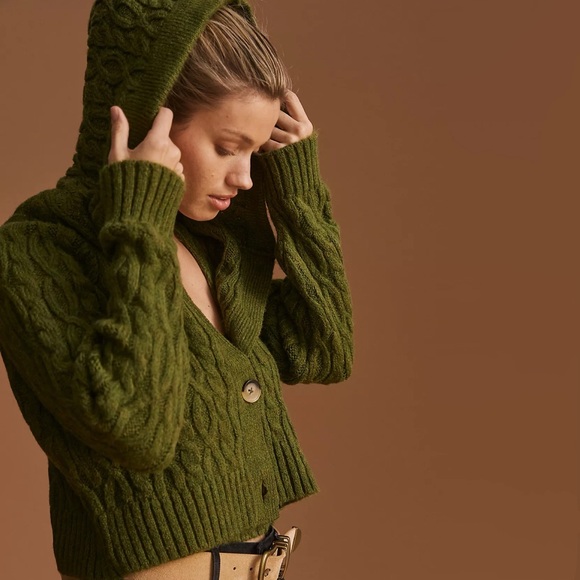 NWT Anthropologie Hooded Cable-Knit Sweater Set Green Size M Medium - Picture 6 of 8